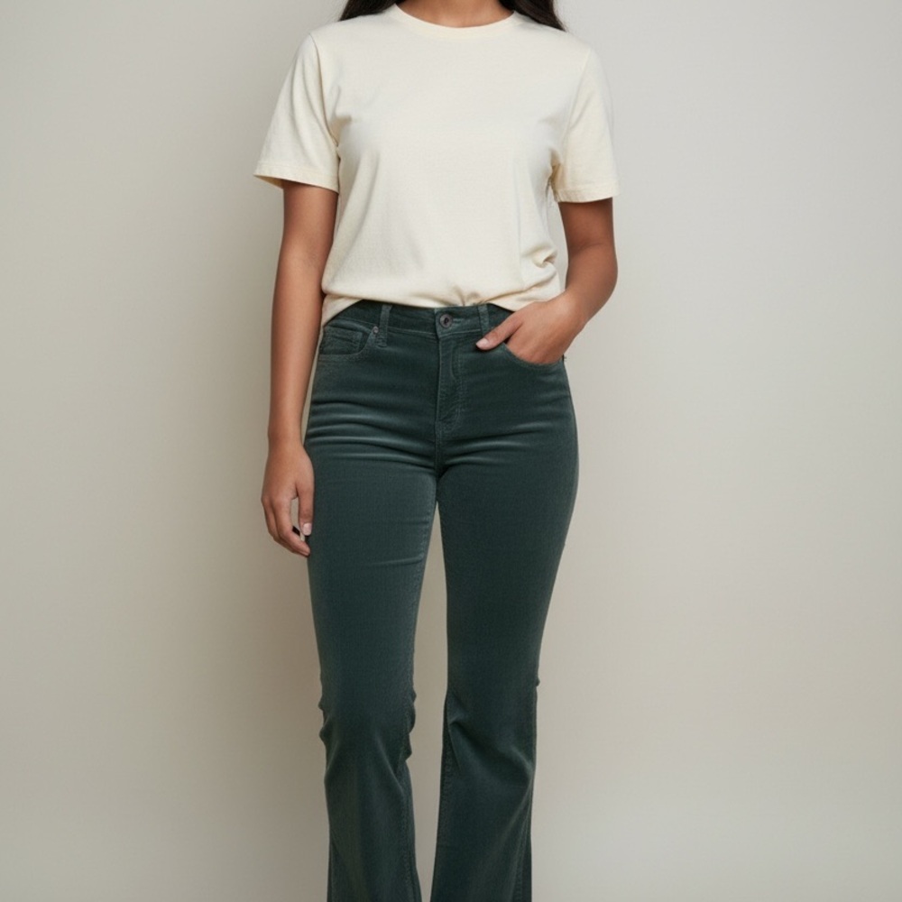 KUT From The Kloth Teal Corduroy Flare Pants High Rise Stretch Women’s